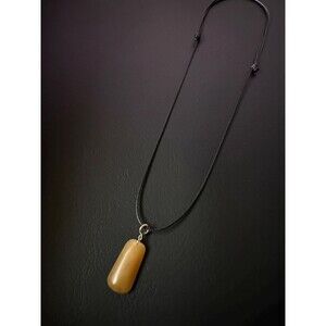 Natural Honey brown jade Pendant Necklace Tumble vegan Leather adjustable cord